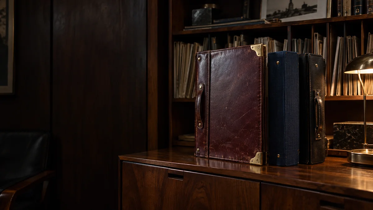 A cinematic mid-century agency office, introducing selected client case studies. The Mangione Group.