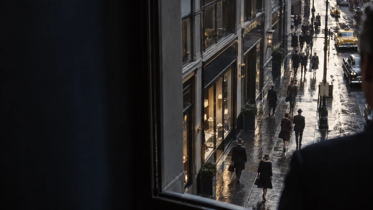 A cinematic buyer research scene, introducing buyer intent marketing. The Mangione Group.